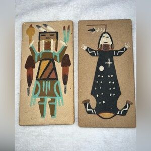 Pair of 2 Navajo Sand Paintings‎ Mother Earth And Father Sky Signed by Artist